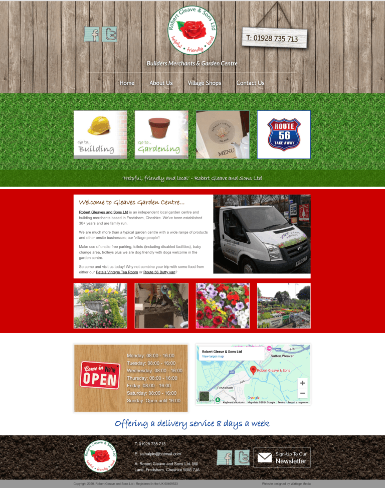 Full size website design for Robert Gleaves Garden Centre