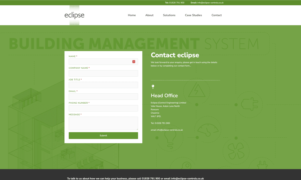 Contact page screenshot of Eclipse Controls
