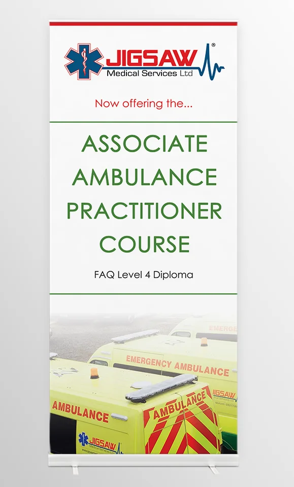Roller banner for associate ambulance practitioner course at Jigsaw Medical