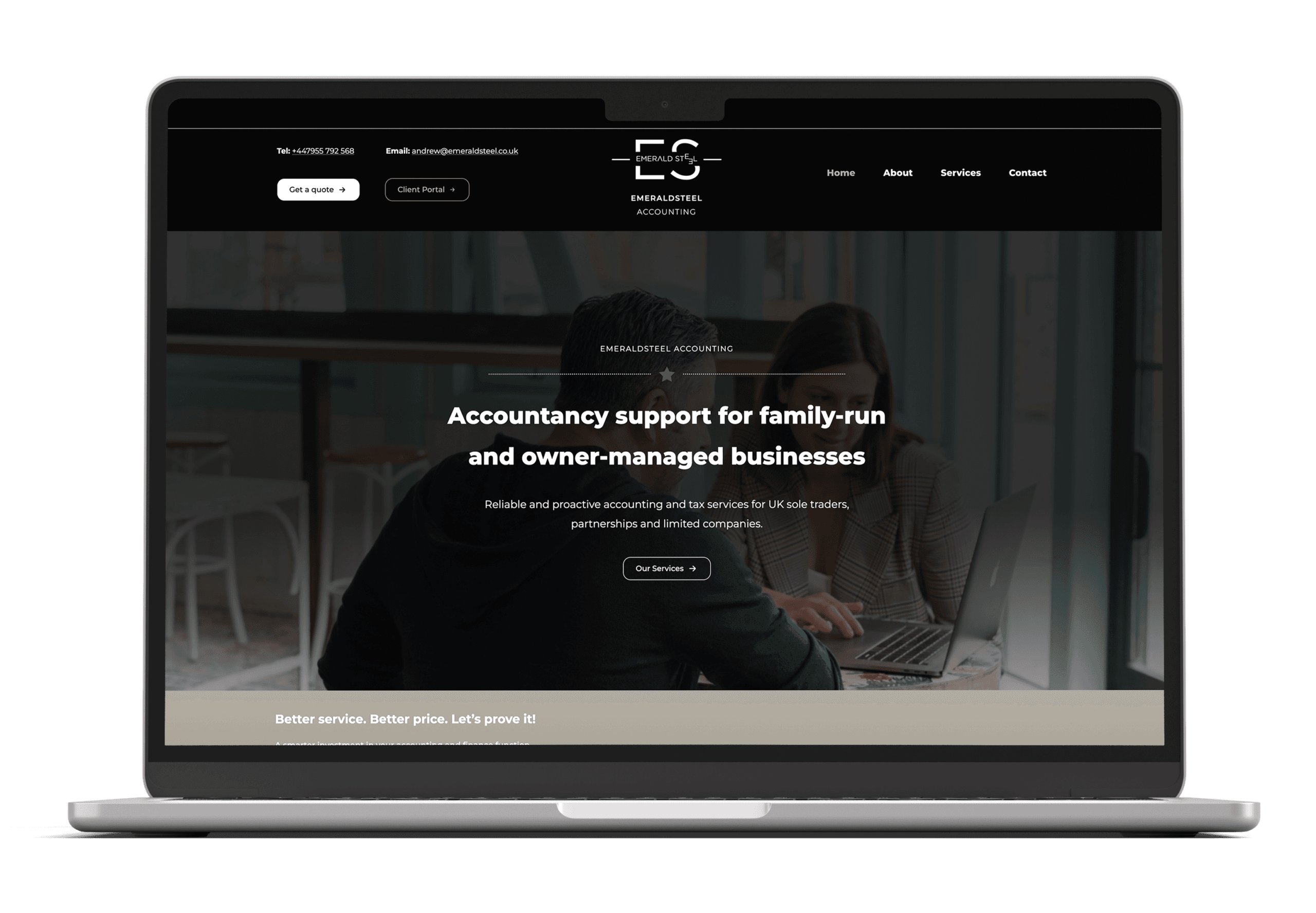 Emerald Steel website design for accountants on Macbook screen